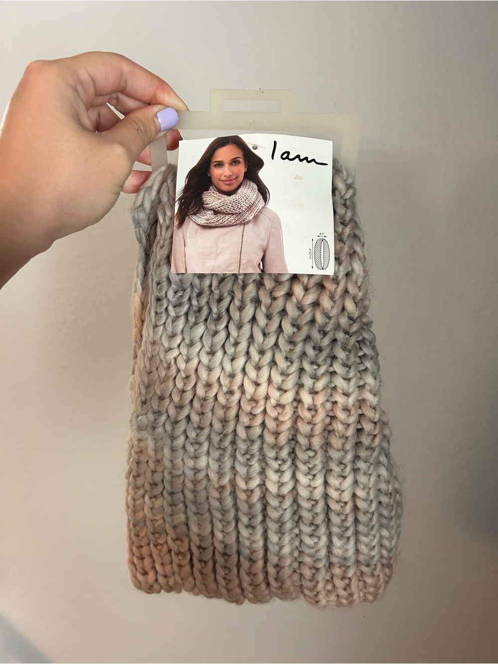 Gradient Chunky Knit Scarf - Cream, Gray & Pink